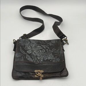 Urban Gypsy Design Uptown Brown Leather Floral Crossbody Bag BLEMISH